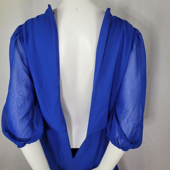 Taylor Royal Blue V-Neck Hi-Low Blouson Style‎ Midi Dress Size S - Picture 9 of 11